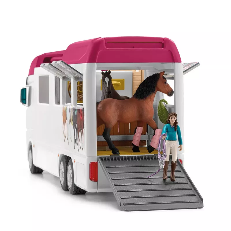 schleich HORSE CLUB Przyczepa do przewozu koni, Budynki, Kemping, Stajnia dla koni, Konie, Zawody jeździeckie, 5 lat, Wielokolorowy, Tworzywo sztuczne