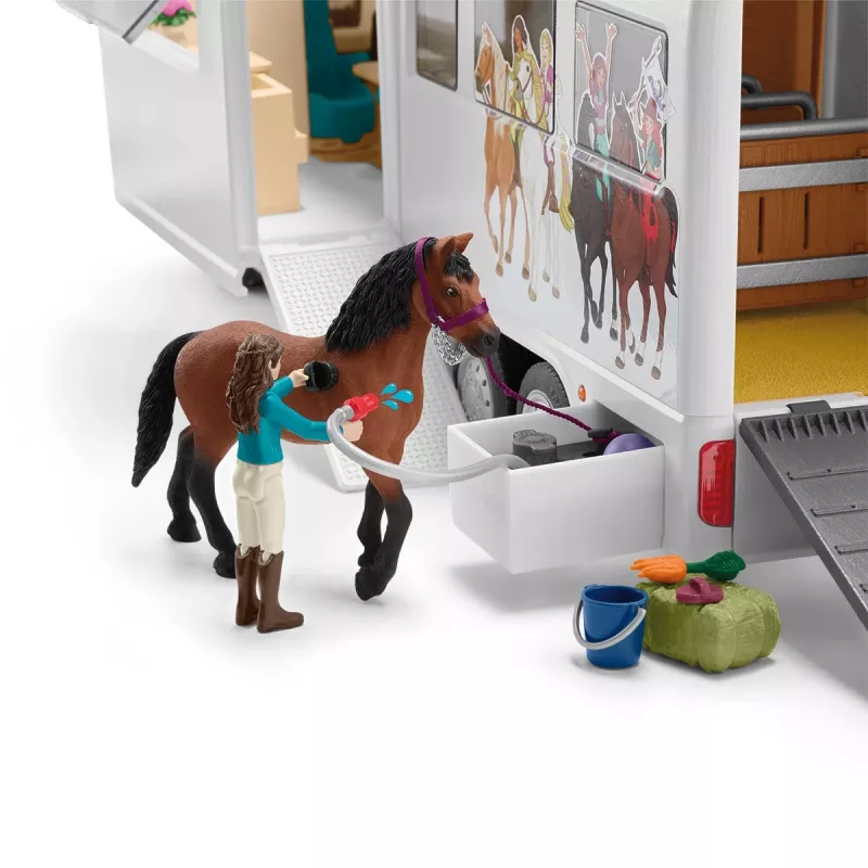schleich HORSE CLUB Przyczepa do przewozu koni, Budynki, Kemping, Stajnia dla koni, Konie, Zawody jeździeckie, 5 lat, Wielokolorowy, Tworzywo sztuczne