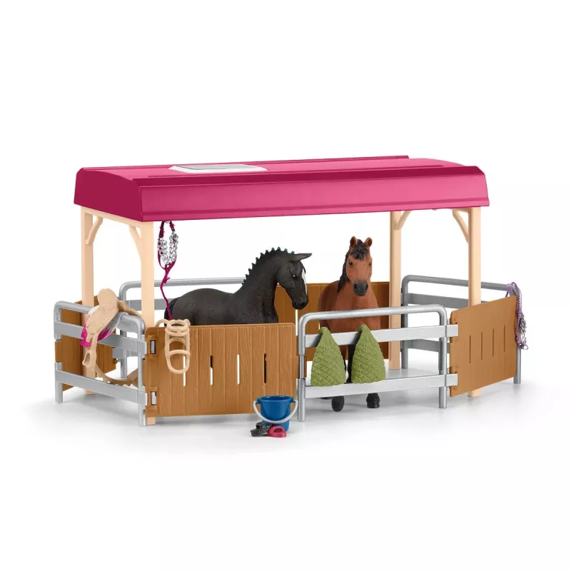 schleich HORSE CLUB Przyczepa do przewozu koni, Budynki, Kemping, Stajnia dla koni, Konie, Zawody jeździeckie, 5 lat, Wielokolorowy, Tworzywo sztuczne