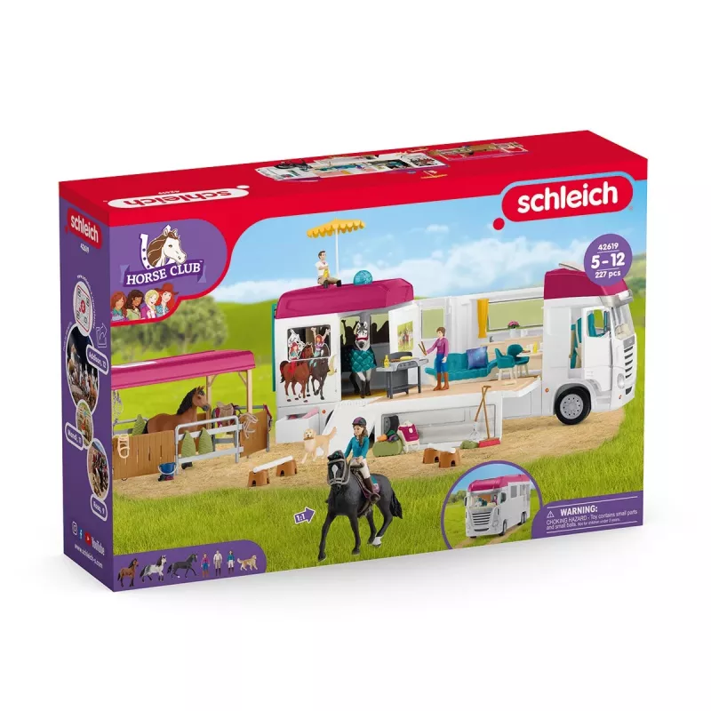 schleich HORSE CLUB Przyczepa do przewozu koni, Budynki, Kemping, Stajnia dla koni, Konie, Zawody jeździeckie, 5 lat, Wielokolorowy, Tworzywo sztuczne