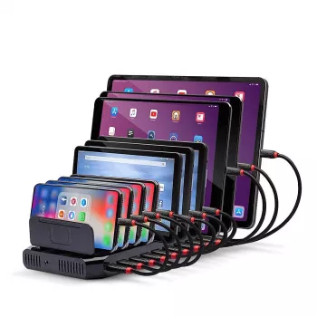 Lindy 96W 10-portowa stacja ładująca USB, wolnostojąca, tworzywo sztuczne, czarny, stykowa, kompatybilna ze wszystkimi urządzeniami USB typu A, Power