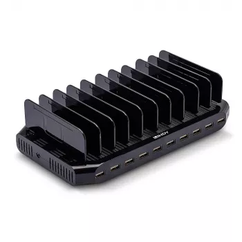 Lindy 96W 10-portowa stacja ładująca USB, wolnostojąca, tworzywo sztuczne, czarny, stykowa, kompatybilna ze wszystkimi urządzeniami USB typu A, Power