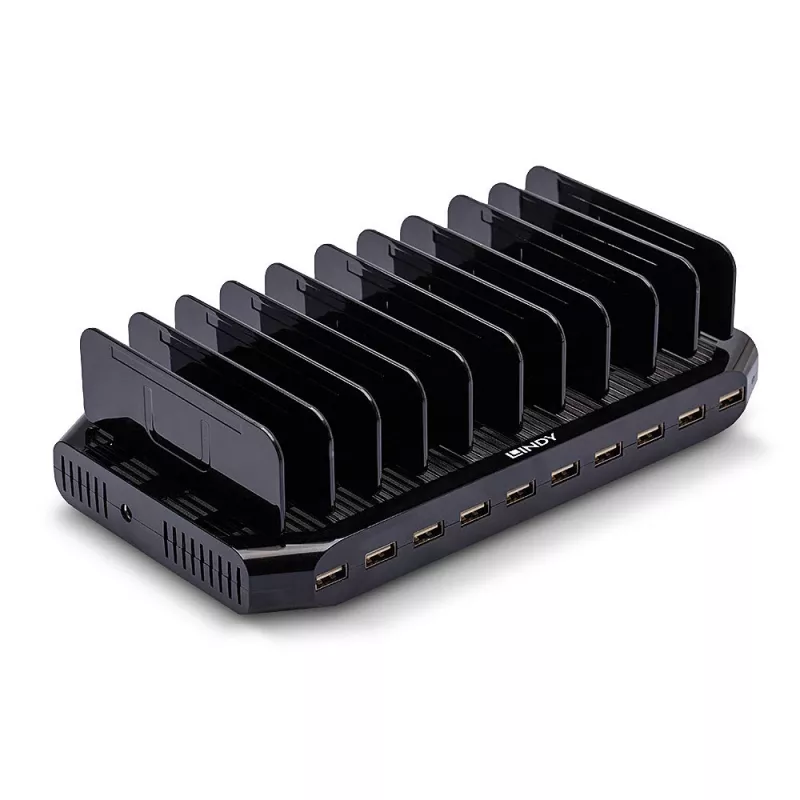 Lindy 96W 10-portowa stacja ładująca USB, wolnostojąca, tworzywo sztuczne, czarny, stykowa, kompatybilna ze wszystkimi urządzeniami USB typu A, Power