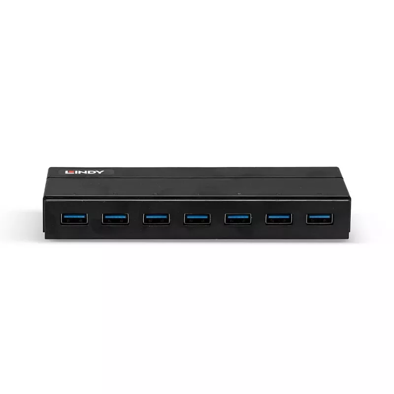 Lindy 7 Port USB 3.0 Hub, USB 3.2 Gen 1 (3.1 Gen 1) Type-A, USB 3.2 Gen 1 (3.1 Gen 1) Type-A, USB 3.2 Gen 1 (3.1 Gen 1), 5000 Mbit/s, czarny, tworzywo sztuczne