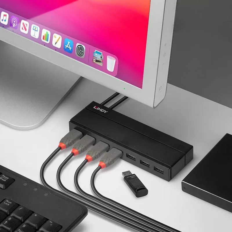 Lindy 7 Port USB 3.0 Hub, USB 3.2 Gen 1 (3.1 Gen 1) Type-A, USB 3.2 Gen 1 (3.1 Gen 1) Type-A, USB 3.2 Gen 1 (3.1 Gen 1), 5000 Mbit/s, czarny, tworzywo sztuczne