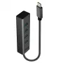 Lindy 4-portowy hub USB 3.2 Typ C, USB 3.2 Gen 1 (3.1 Gen 1) Typ-C, USB 3.2 Gen 1 (3.1 Gen 1) Typ-A, 5000 Mbit/s, szary, aluminium, tworzywo sztuczne, 0,3 m