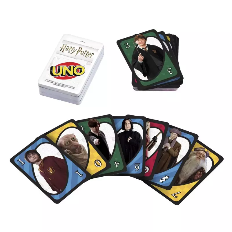 Gra karciana MATTEL UNO Harry Potter — gra typu shedding, wiek 7+