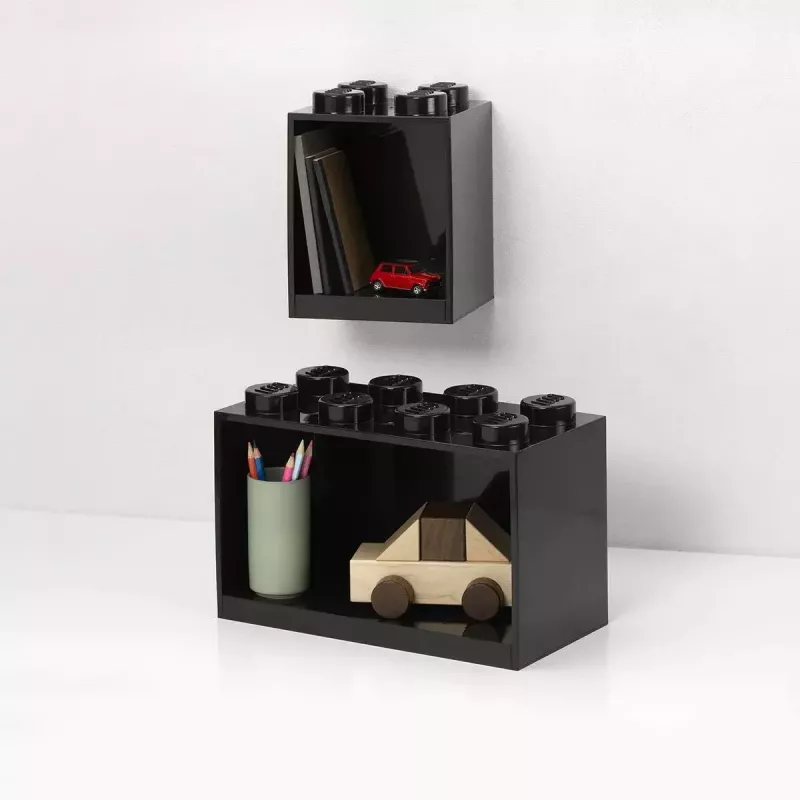 room copenhagen Półka LEGO Brick 8+4 czarna — modułowa półka ścienna z 2 półkami