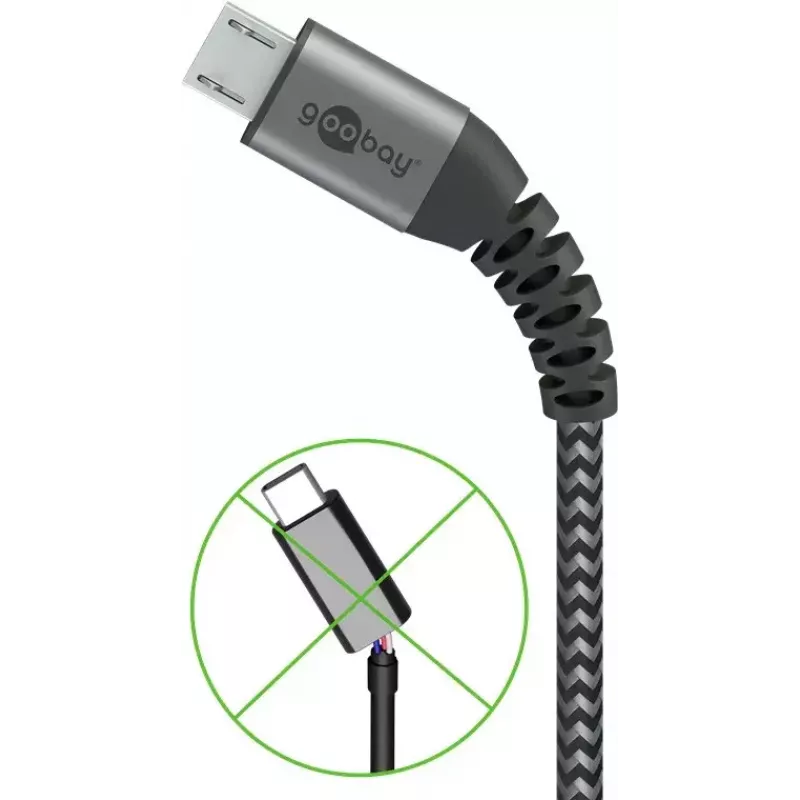 Kabel USB Wentronic 49282 USB 2.0 1 m Micro-USB B USB A Czarny Szary
