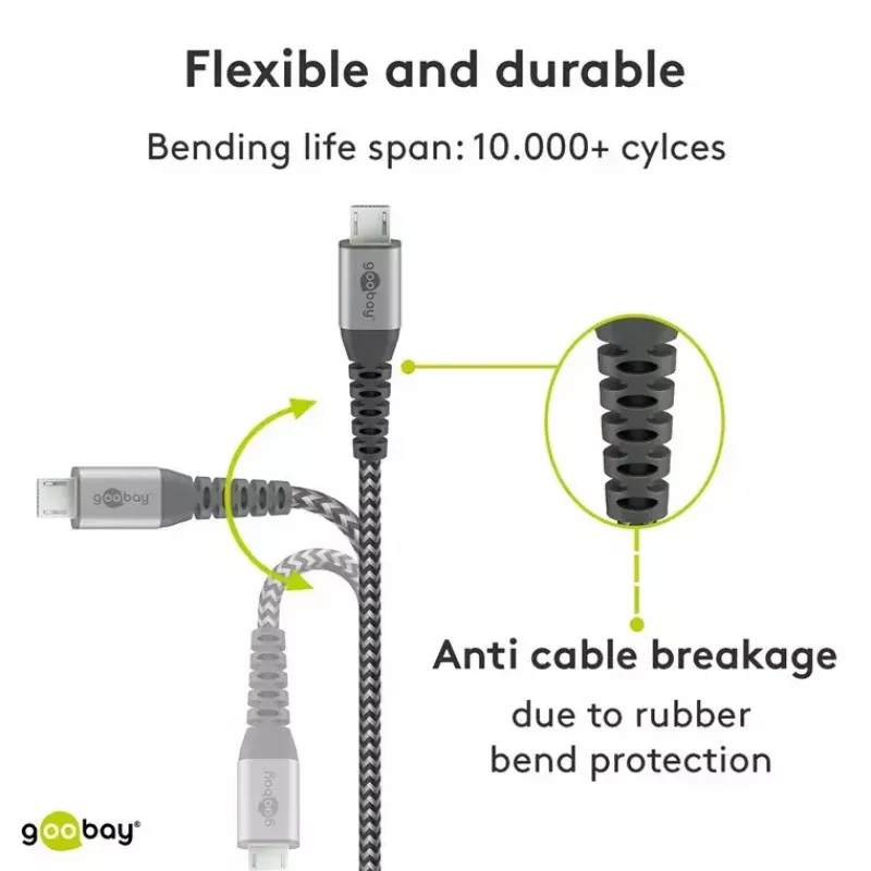 Kabel USB Wentronic 49282 USB 2.0 1 m Micro-USB B USB A Czarny Szary
