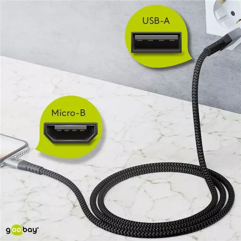 Kabel USB Wentronic 49282 USB 2.0 1 m Micro-USB B USB A Czarny Szary