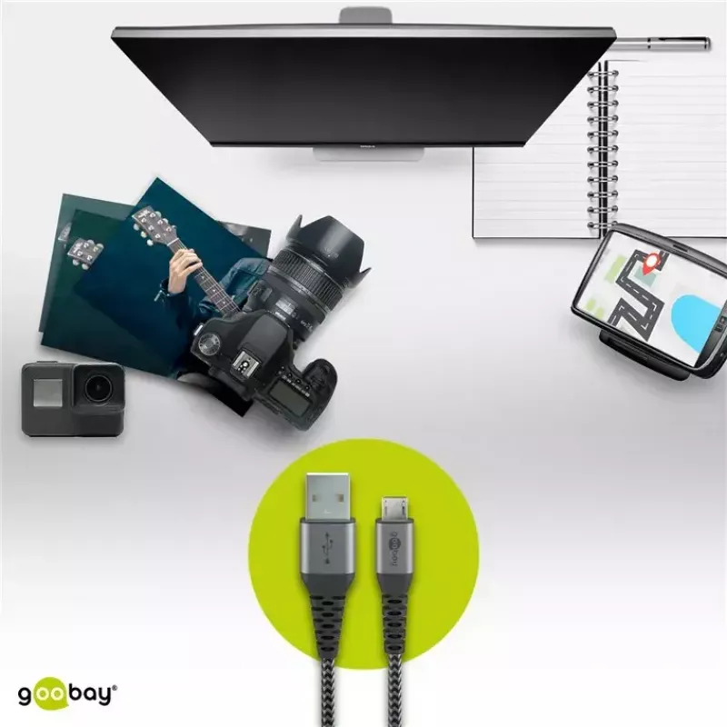 Kabel USB Wentronic 49282 USB 2.0 1 m Micro-USB B USB A Czarny Szary