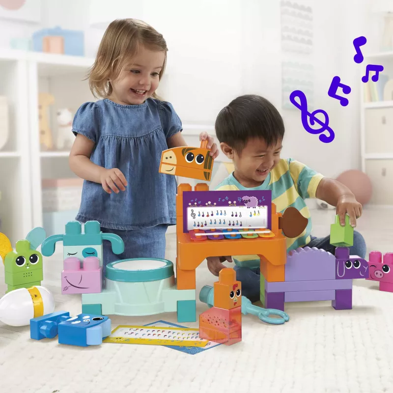 MEGA BLOKS Fisher Price Muzyczna Farma Zespół Sensoryczne Klocki Zabawka (45 Części) dla Maluchów