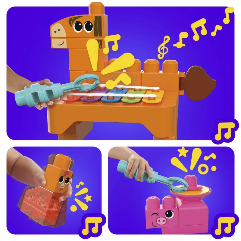 MEGA BLOKS Fisher Price Muzyczna Farma Zespół Sensoryczne Klocki Zabawka (45 Części) dla Maluchów