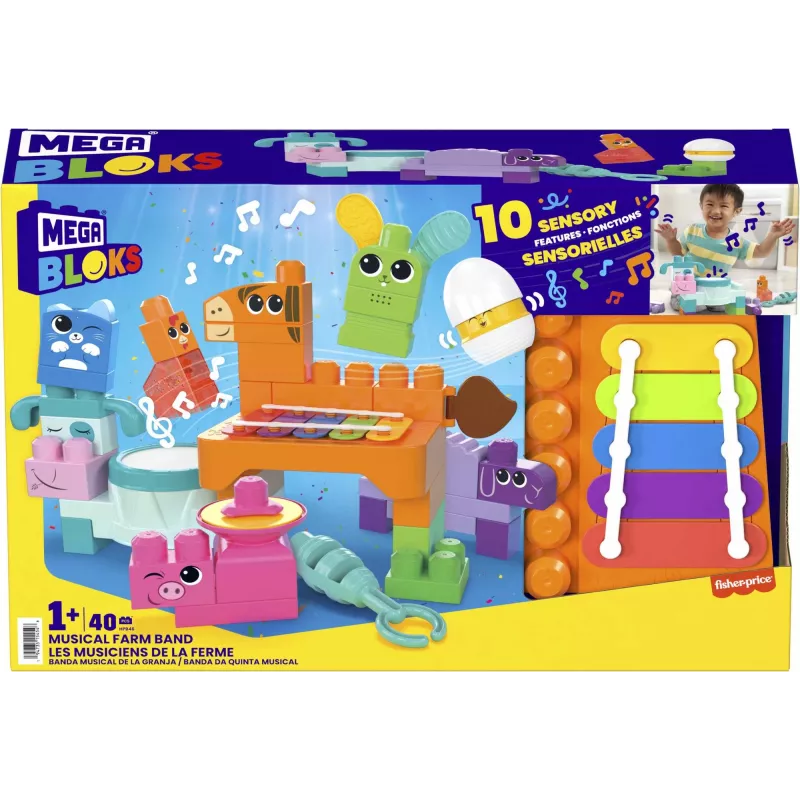 MEGA BLOKS Fisher Price Muzyczna Farma Zespół Sensoryczne Klocki Zabawka (45 Części) dla Maluchów