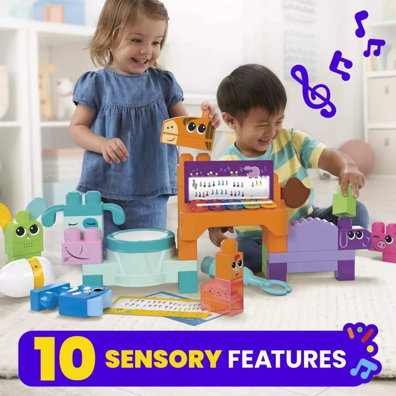 MEGA BLOKS Fisher Price Muzyczna Farma Zespół Sensoryczne Klocki Zabawka (45 Części) dla Maluchów