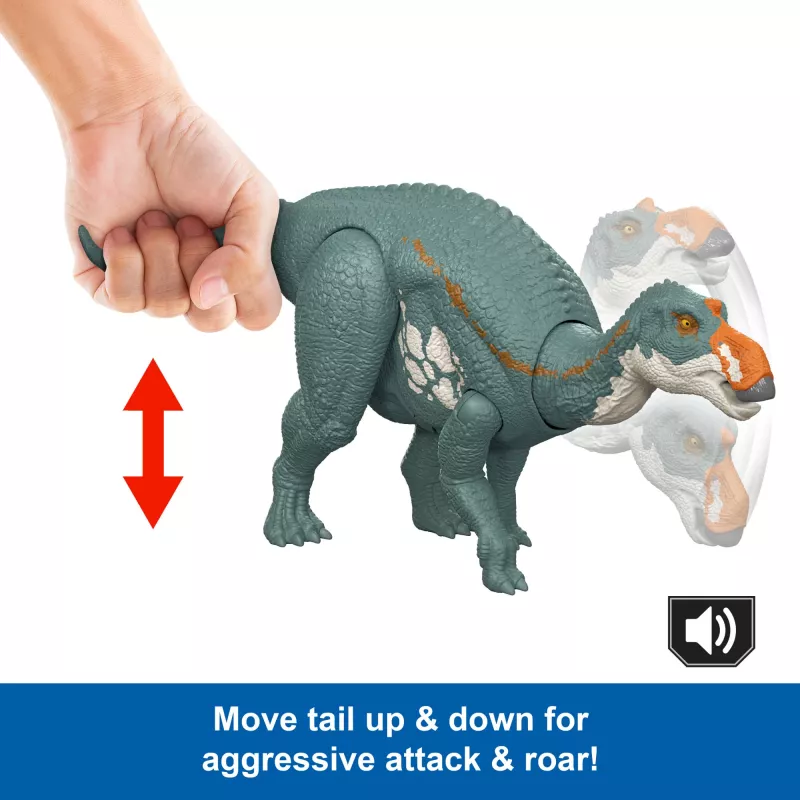 Jurassic World Rebirth Wild Roar Maiasaura Zabawka Dinozaur, Atak Chwytania i Dźwięk Sterowane Ogonem