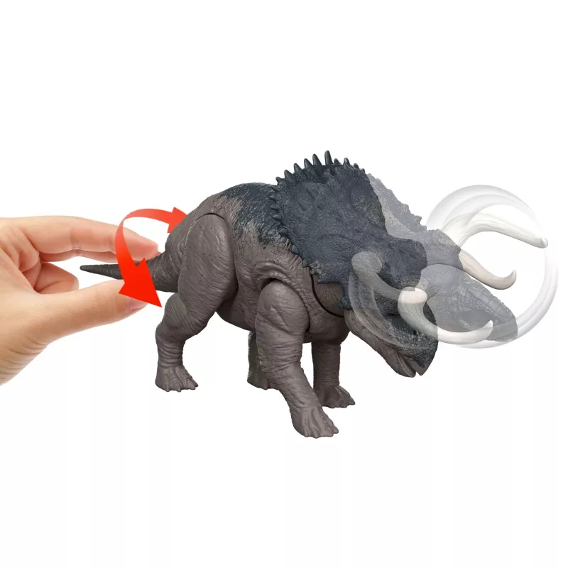 Jurassic World Rebirth Wild Roar Nasutoceratops zabawkowa figurka dinozaura, atak chwytny sterowany ogonem i dźwięk