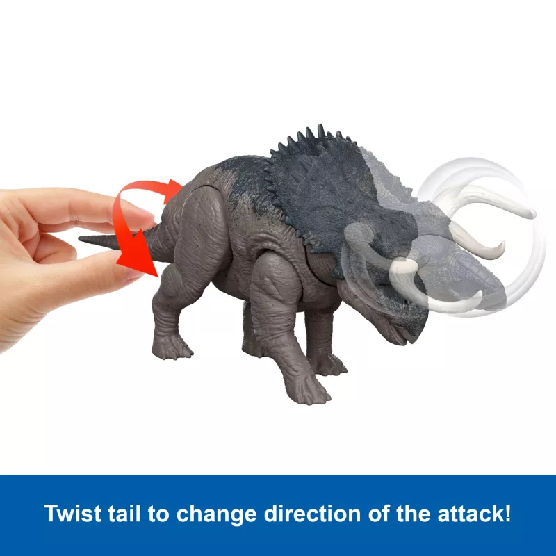 Jurassic World Rebirth Wild Roar Nasutoceratops zabawkowa figurka dinozaura, atak chwytny sterowany ogonem i dźwięk