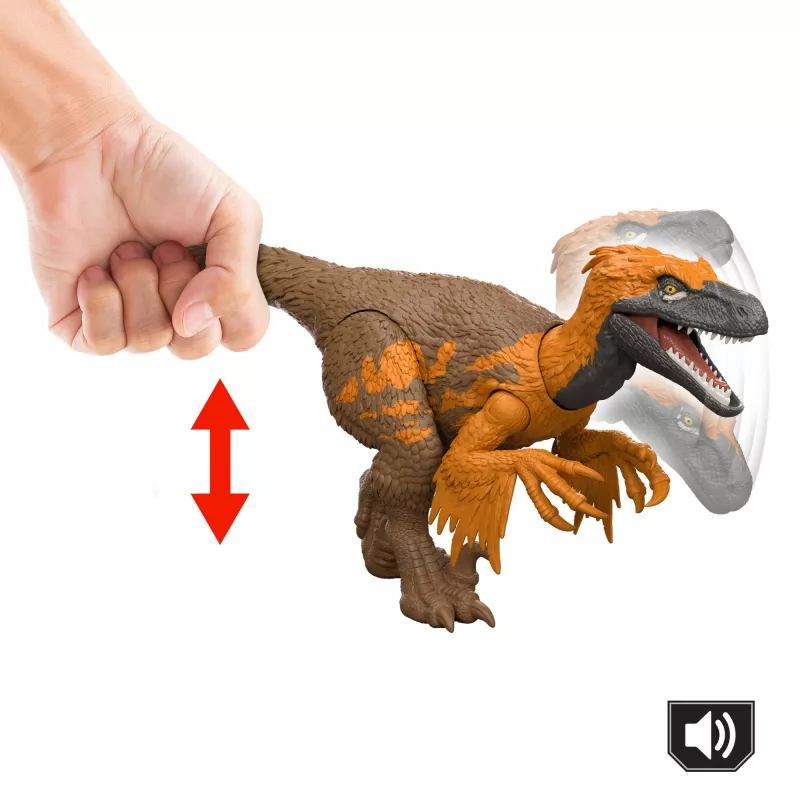 Jurassic World Rebirth Wild Roar Utahraptor Dinozaur Zabawka, Atak Sterowany Ogonem i Dźwięk