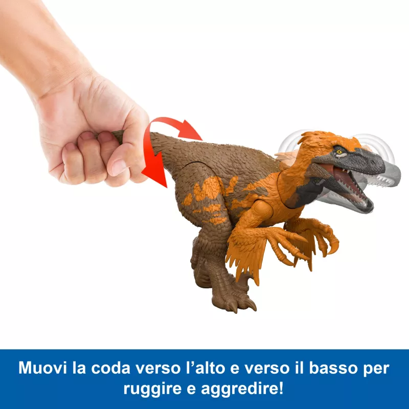 Jurassic World Rebirth Wild Roar Utahraptor Dinozaur Zabawka, Atak Sterowany Ogonem i Dźwięk