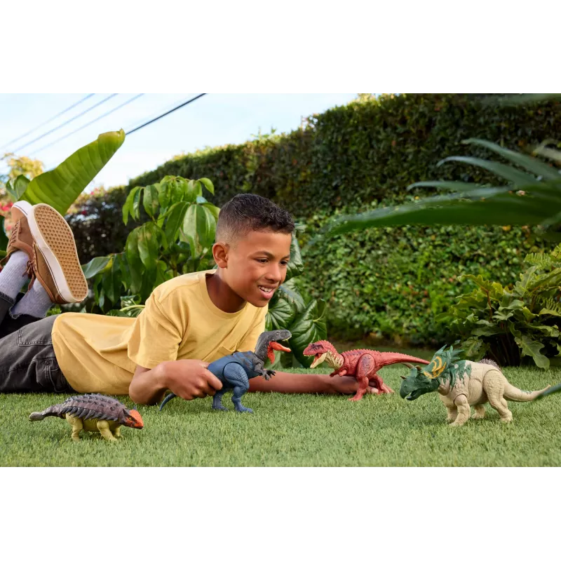 Jurassic World Rebirth Wild Roar Utahraptor Dinozaur Zabawka, Atak Sterowany Ogonem i Dźwięk