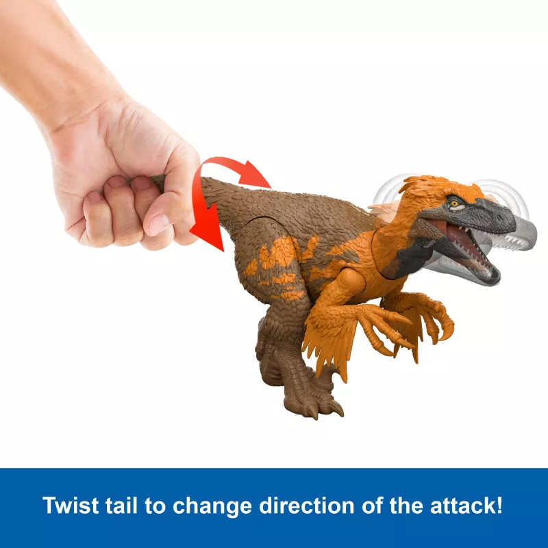 Jurassic World Rebirth Wild Roar Utahraptor Dinozaur Zabawka, Atak Sterowany Ogonem i Dźwięk
