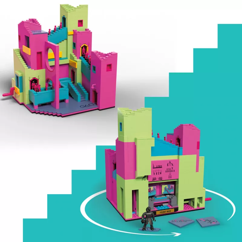 Mattel MEGA Squid Game Schody Zestaw Klocków z Figurką Akcji (1707 elementów) dla Kolekcjonerów