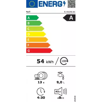 Zmywarka NEFF S145EAS16E do zabudowy częściowej, 13 kompletów, klasa A, 42 dB, Home Connect
