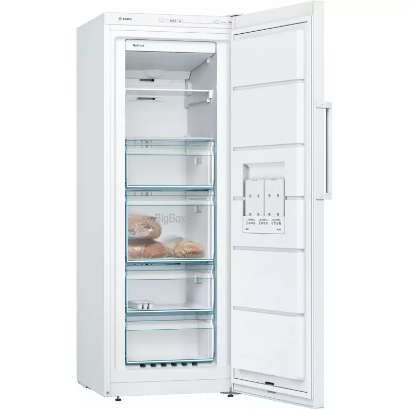 Zamrażarka pionowa Bosch Serie 4 GSN29VWEP, 200 L, NoFrost, klasa E, 1610×600×650 mm, biała