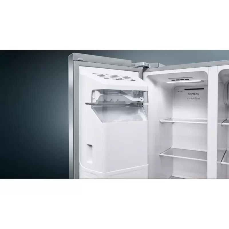 Lodówka side-by-side Siemens iQ500 KA93GAIEP – wolnostojąca, 560 l pojemności całkowitej, chłodziarka 369 l, zamrażarka 191 l, klasa energetyczna E, stal nierdzewna