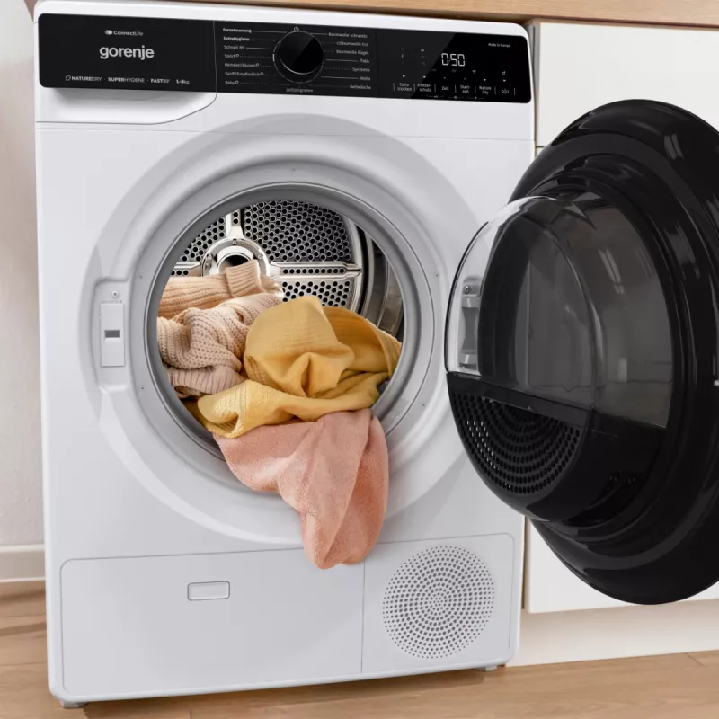 Suszarka do ubrań Gorenje DPNA83W wolnostojąca ładowana od przodu 8 kg czarna, biała