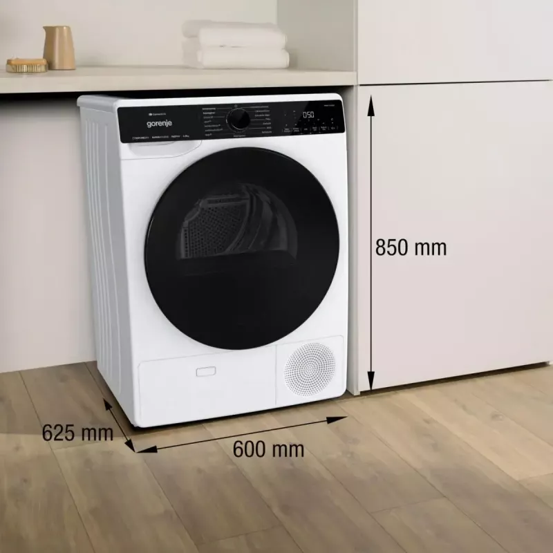 Suszarka bębnowa Gorenje DPNA93W z pompą ciepła, wolnostojąca, ładowana od przodu, 9 kg, biała, klasa energetyczna C