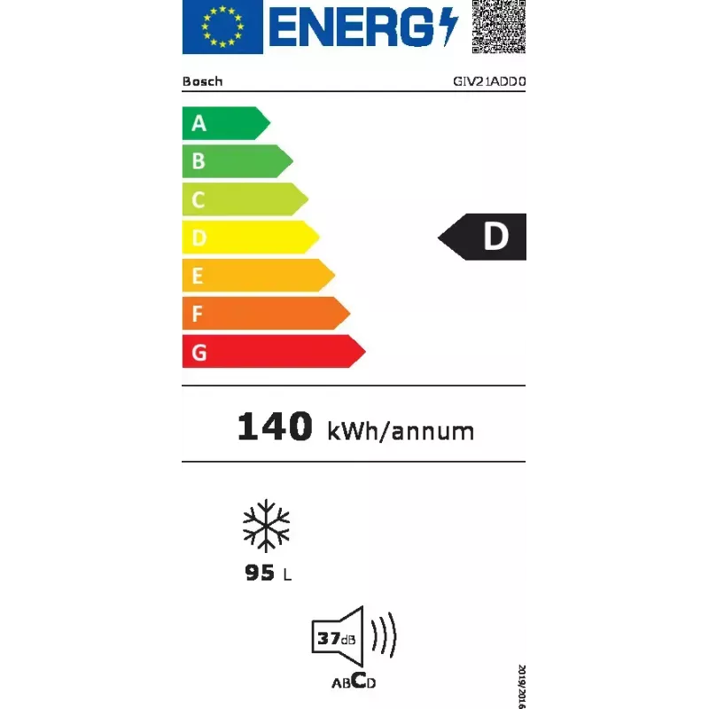 Zabudowana zamrażarka szafkowa Bosch Serie 6 GIV21ADD0 — 95 L, 4 gwiazdki, klasa energetyczna D, zawiasy po prawej stronie