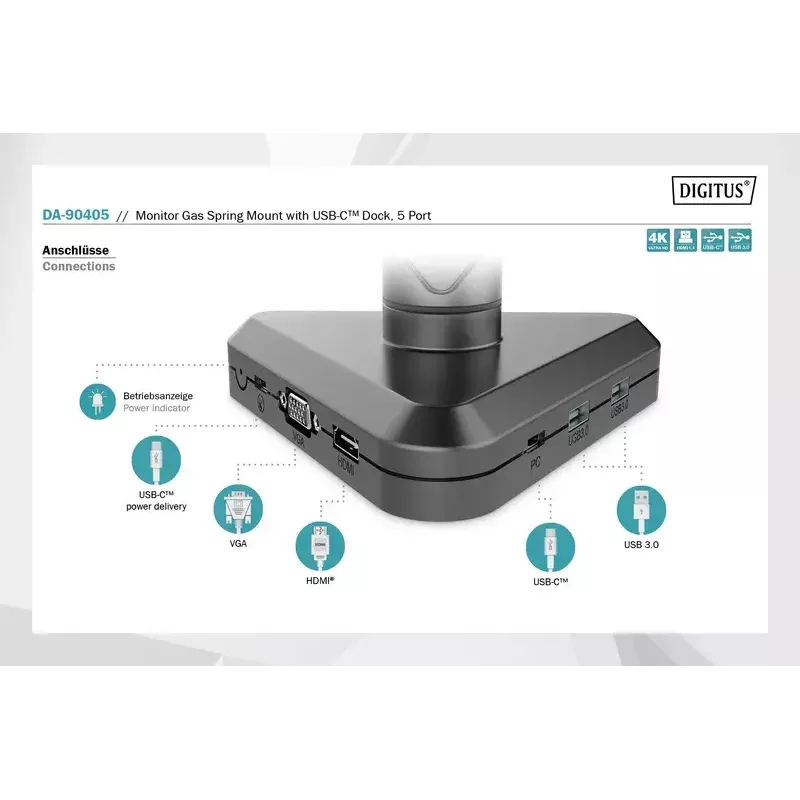 Uchwyt do monitora Digitus DA-90405 ze stacją dokującą