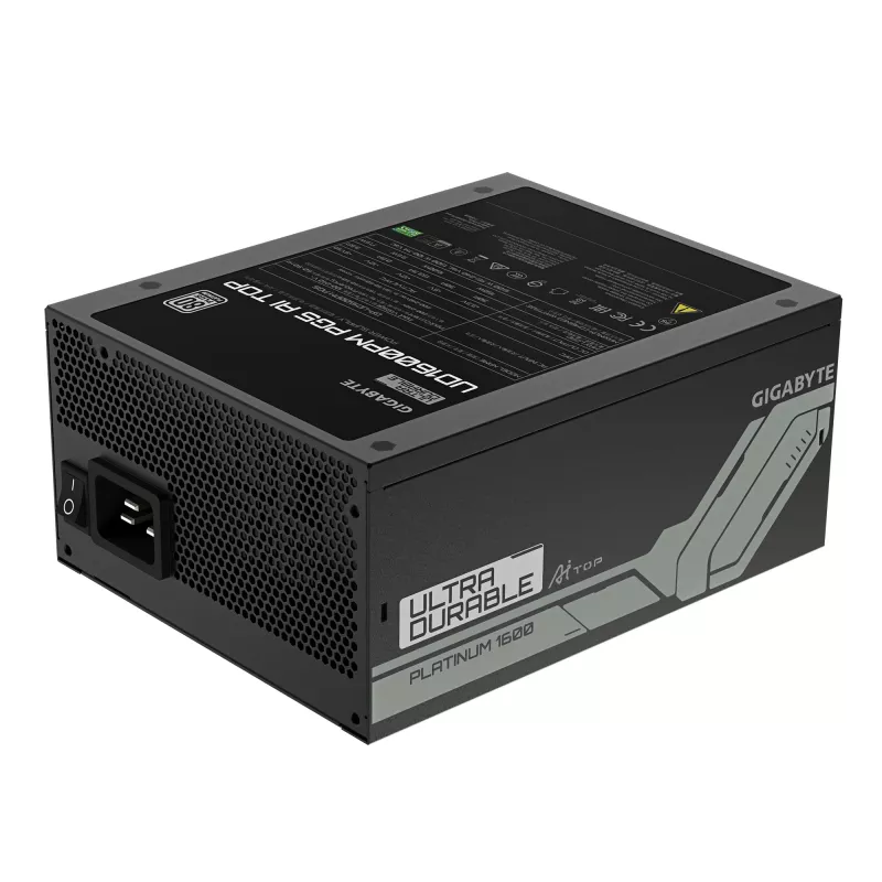 Zasilacz GIGABYTE UD1600PM PG5 1600W, 80 PLUS Platinum, sprawność 92%, 20+4 pin ATX, wentylator 120 mm, czarny