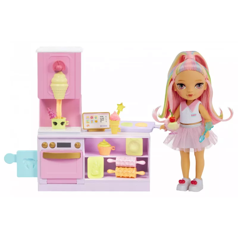 Rainbow High Little Dessert Shop z zestawem Kandy, Lalka modowa, Dziewczynka, 4 lata, 140 mm, Wielokolorowy