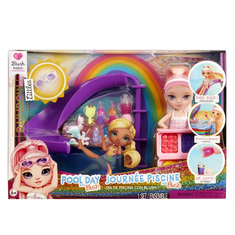Rainbow High Little Pool Day with Blush Playset, Lalka modowa, Dziewczynka, 4 lat(a), 140 mm, Wielokolorowy