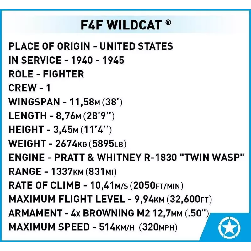 Klocki konstrukcyjne COBI F4F Wildcat Northrop Grumman 375 elementów
