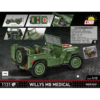 Zestaw konstrukcyjny COBI Willys MB Medical 1131 elementów dla dzieci od 10 lat