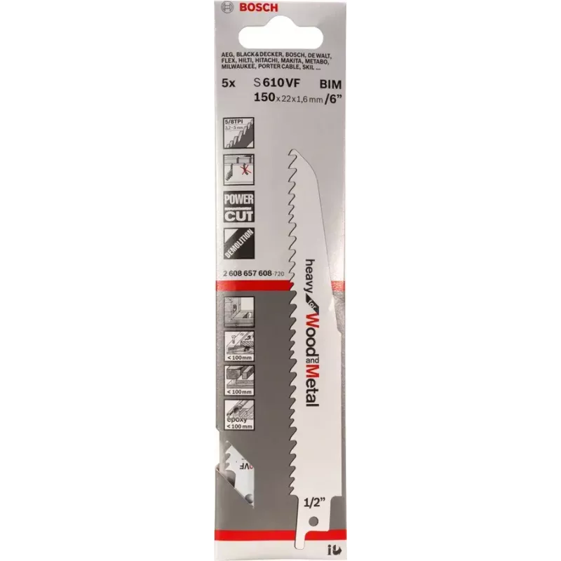 Brzytwa do pił szablastych Bosch S 610 VF Heavy do drewna i metalu 15 cm 5 TPI