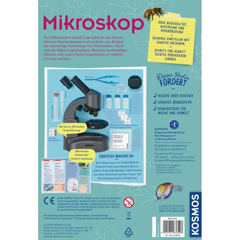 Kosmos 636098 mikroskop zestaw do eksperymentów z biologii, szary, od 10 lat