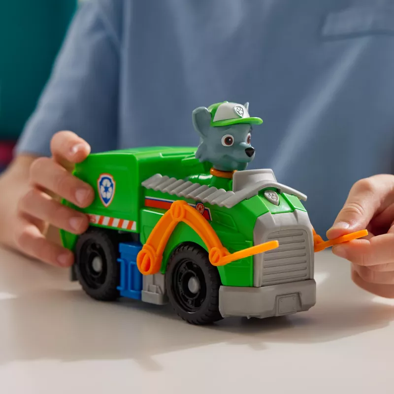 PAW Patrol, Ciężarówka recyklingowa Rocky’ego, pojazd-zabawka z kolekcjonerską figurką akcji, zabawki przyjazne środowisku, dla chłopców i dziewczynek od 3 lat