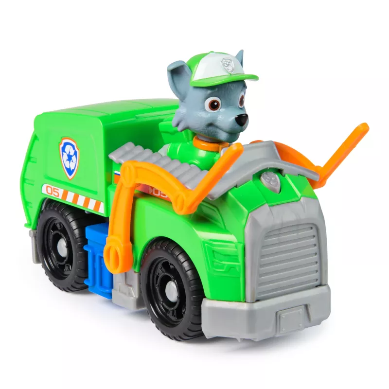 PAW Patrol, Ciężarówka recyklingowa Rocky’ego, pojazd-zabawka z kolekcjonerską figurką akcji, zabawki przyjazne środowisku, dla chłopców i dziewczynek od 3 lat