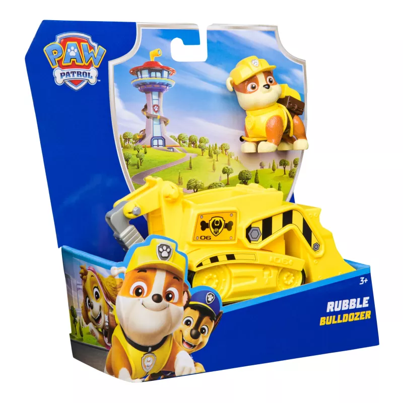 PAW Patrol, buldożer Rubble’a – ciężarówka-zabawka z kolekcjonerską figurką, zabawki przyjazne środowisku dla chłopców i dziewczynek od 3 lat