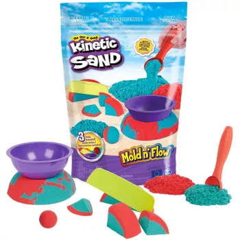 Zestaw piasku kinetycznego dla dzieci Spinmaster Mold n’ Flow 1,5 funta czerwony i turkusowy z 3 narzędziami (od 3 lat)