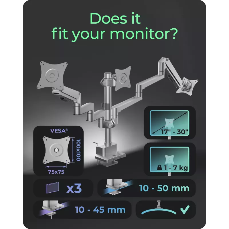 Uchwyt do monitorów ICY BOX IB-MS525-T 30 inch Szary Srebrny Zacisk/Przelotka