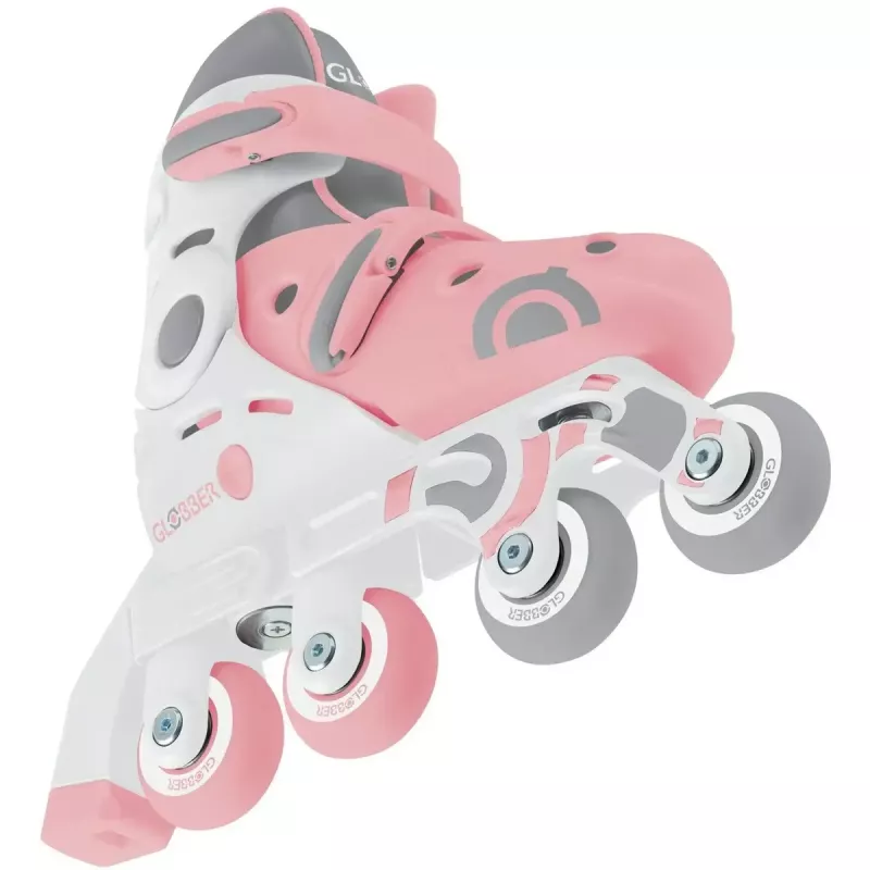 Łyżwy do nauki dla dzieci GLOBBER 2 w 1 rozmiar 30–33 różowe – regulowane dla początkujących, zestaw inline/quad