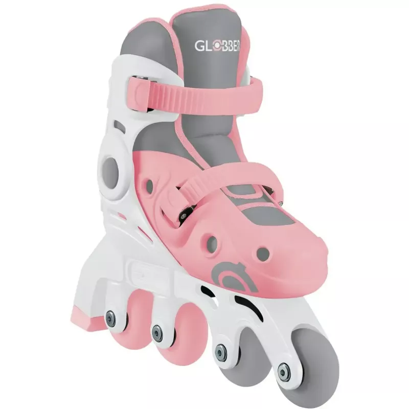 Łyżwy do nauki dla dzieci GLOBBER 2 w 1 rozmiar 30–33 różowe – regulowane dla początkujących, zestaw inline/quad