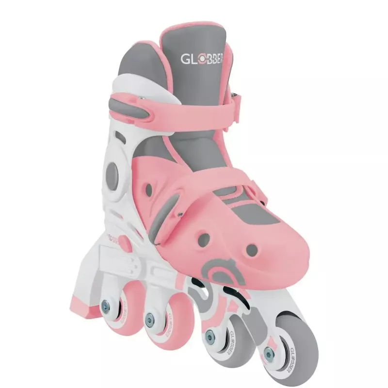 Łyżwy do nauki dla dzieci GLOBBER 2 w 1 rozmiar 30–33 różowe – regulowane dla początkujących, zestaw inline/quad